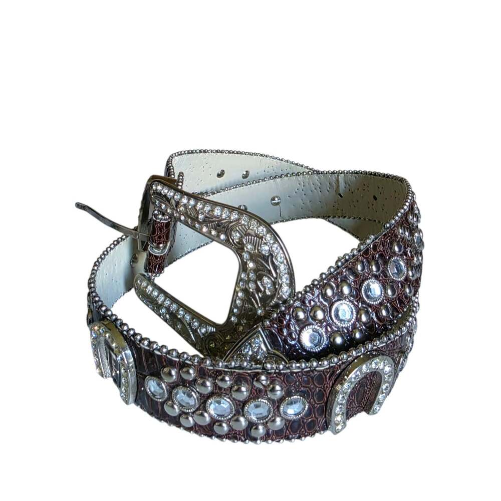 Womens Rhinestone Horseshoe Studded Leather Belt Sz XL